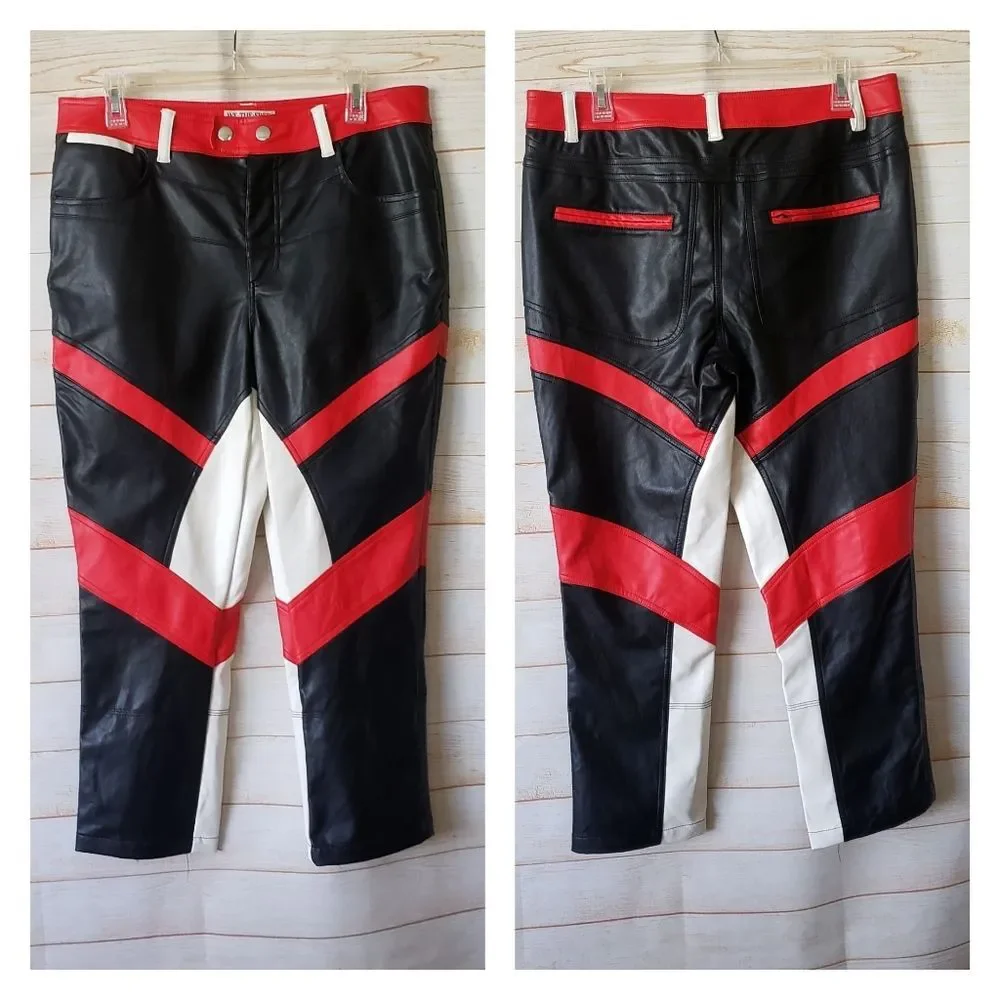 We The Free High Rise Color Block Rebel Vegan Leather Cropped Pants Size 12 - Picture 8 of 15